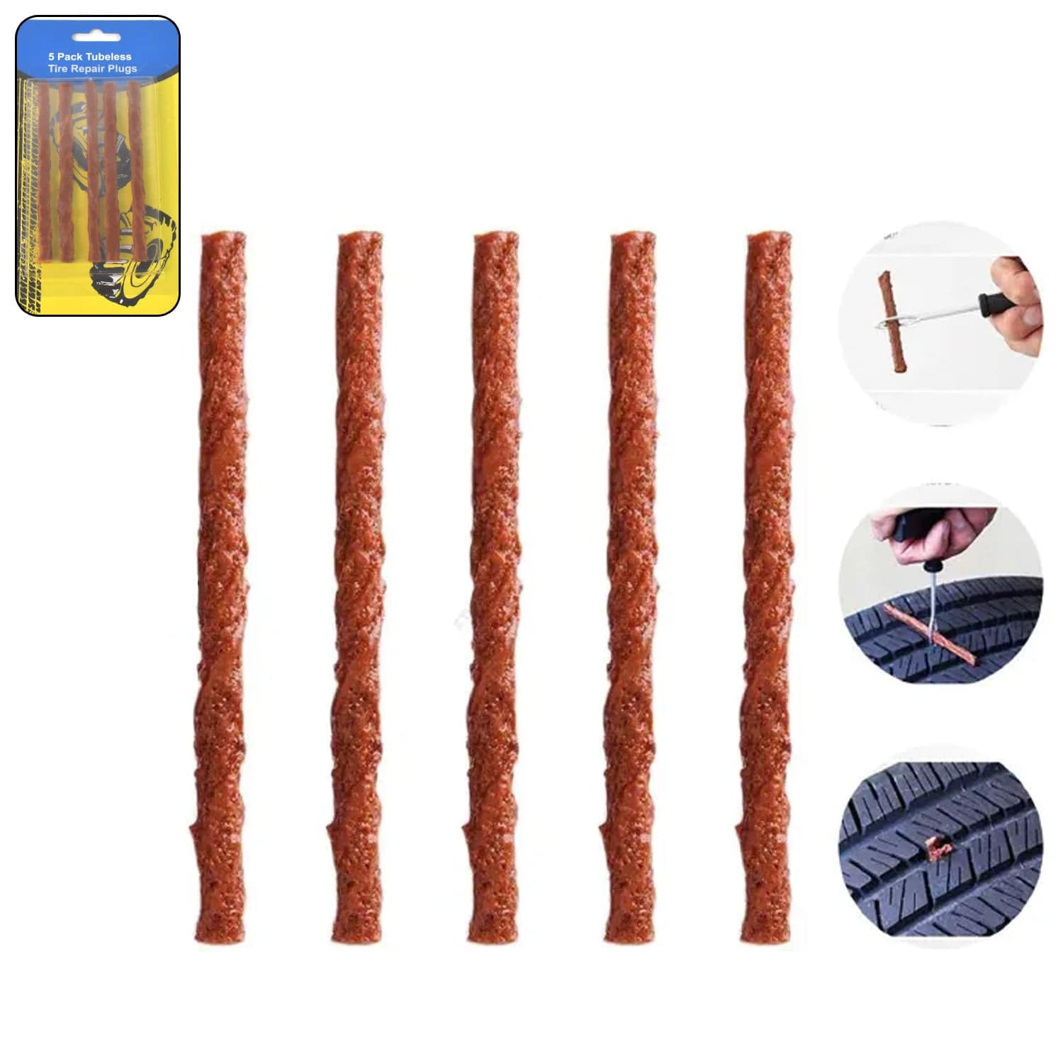 Tyre Repair Brown Emergency Puncture Seal Strips (5 Pcs Set) - Superior eMart