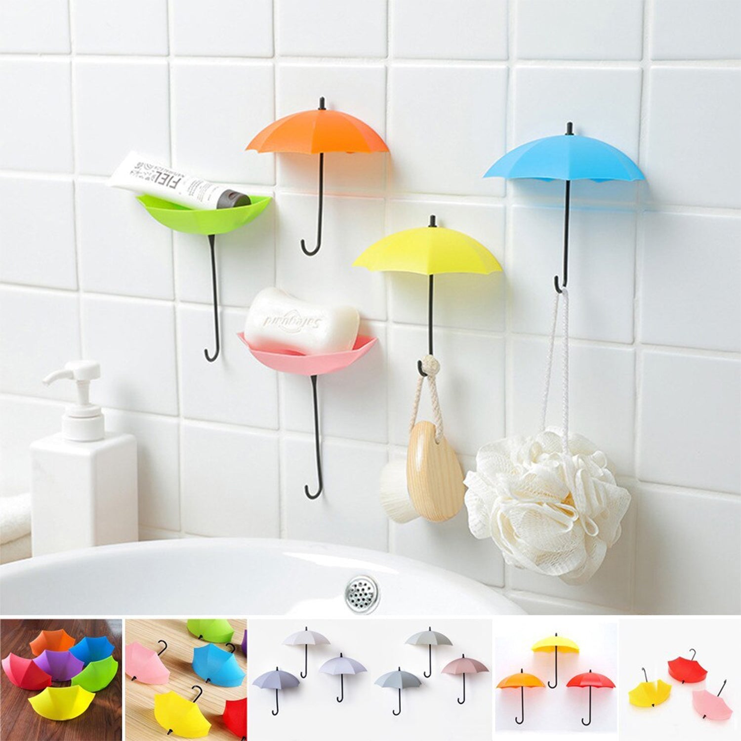 Multipurpose Umbrella Key Hat Holder Wall Hanging Hook Multicolor - 9063_3pc_umbrella_key_holder