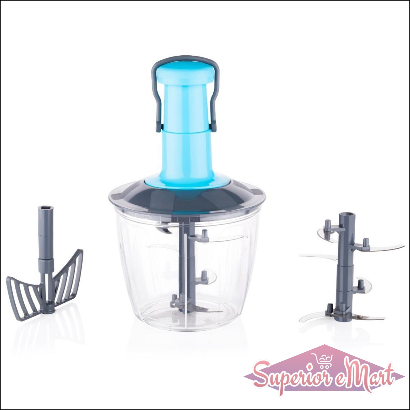 Manual vegetable chopper with multiple blades and ergonomic handle for easy food prep