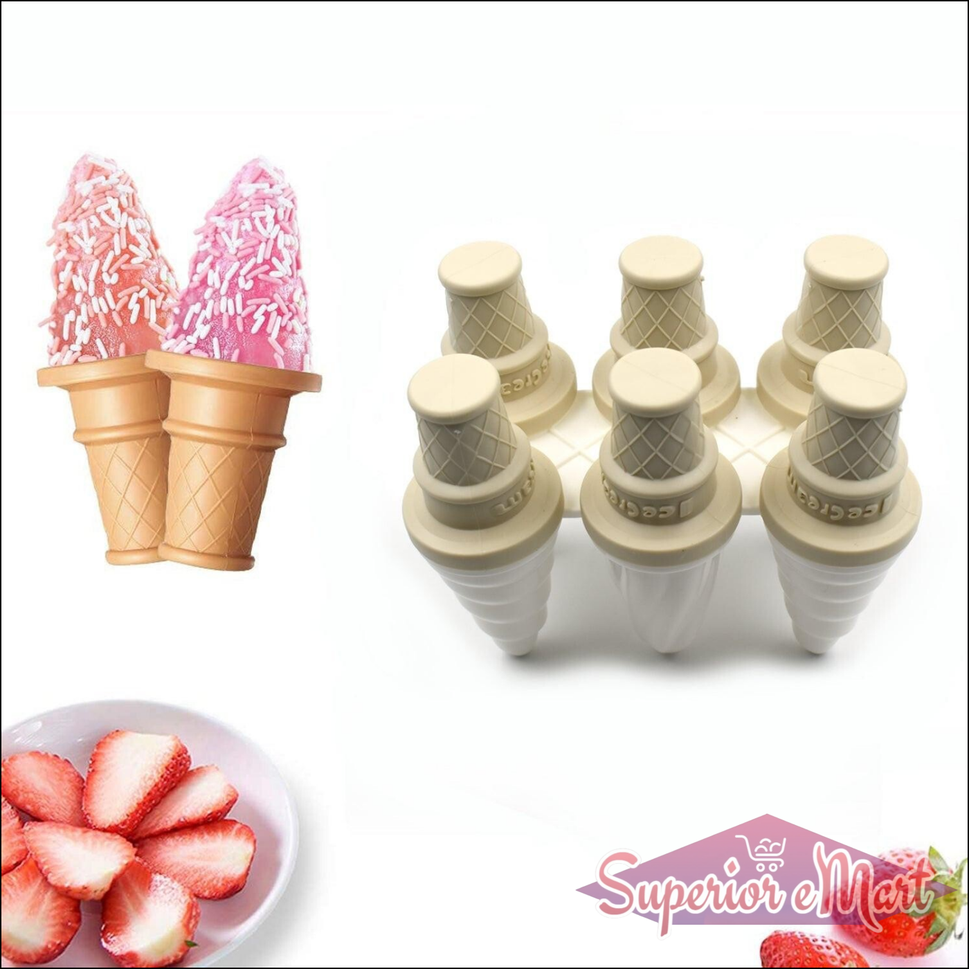Ice cream mold set with colorful cones, perfect for creating homemade ice cream treats