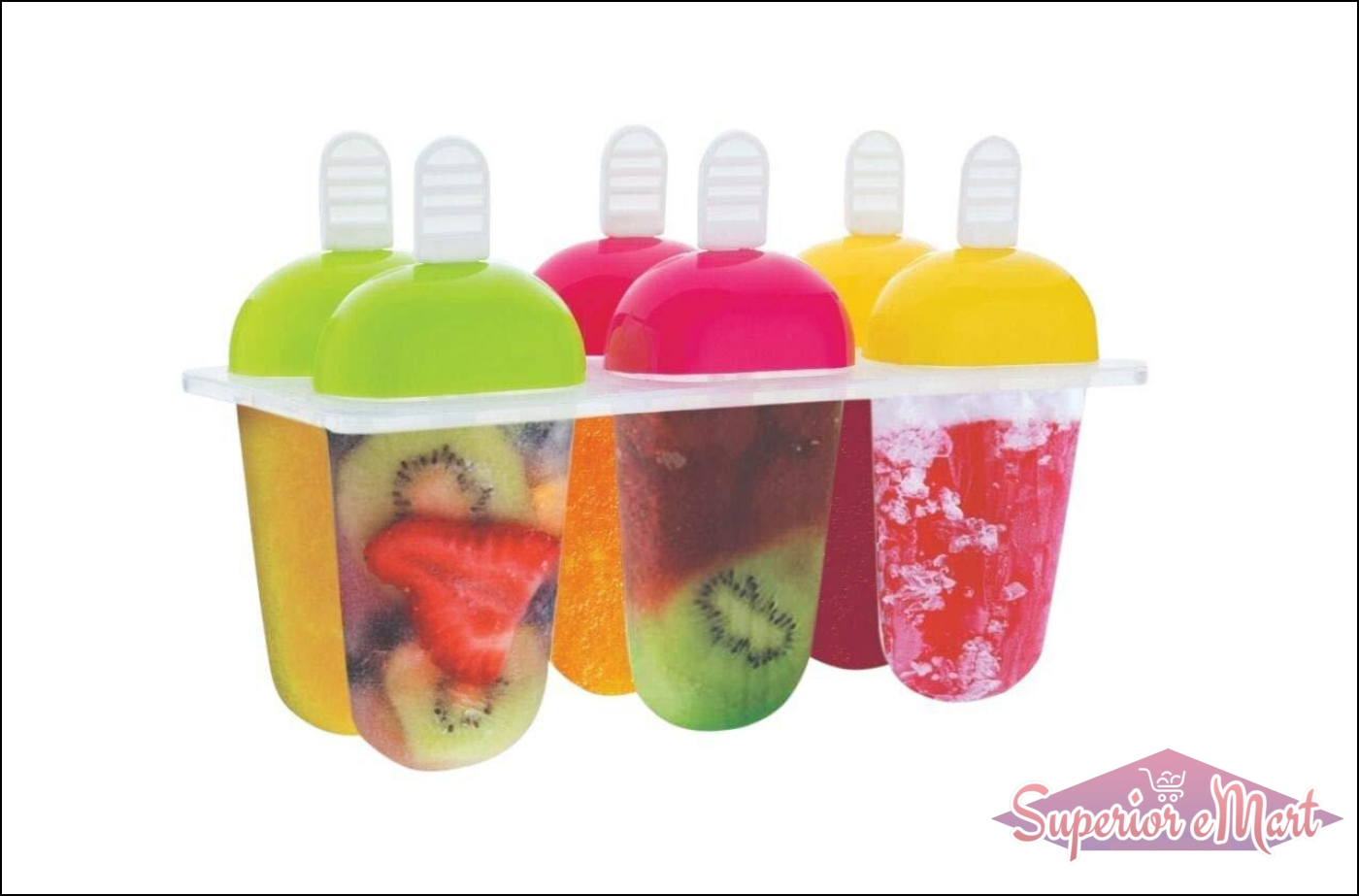 6 Pcs Multicolor Polypropylene Ice Mold, Kulfi Maker / Stick / Cream / Candy Color Assorted - Superior eMart