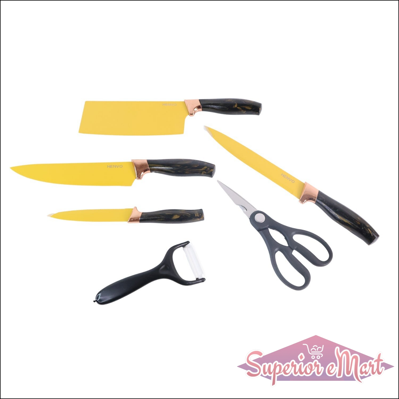 Superior eMart professional kitchen knife set with colorful blades and ergonomic handles for chefs