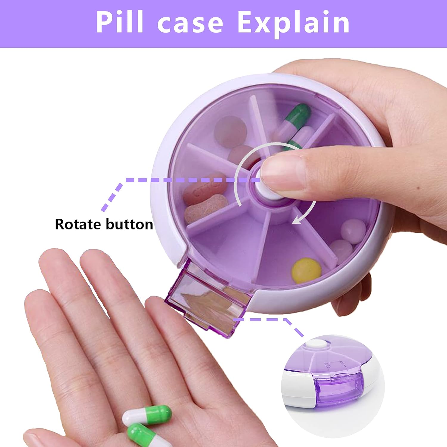 Pill Box Medicine Dispenser 7-Day Week Weekly Whee Cute Portable fruit style 7 g - 12609_7grid_rotating_medicine_box