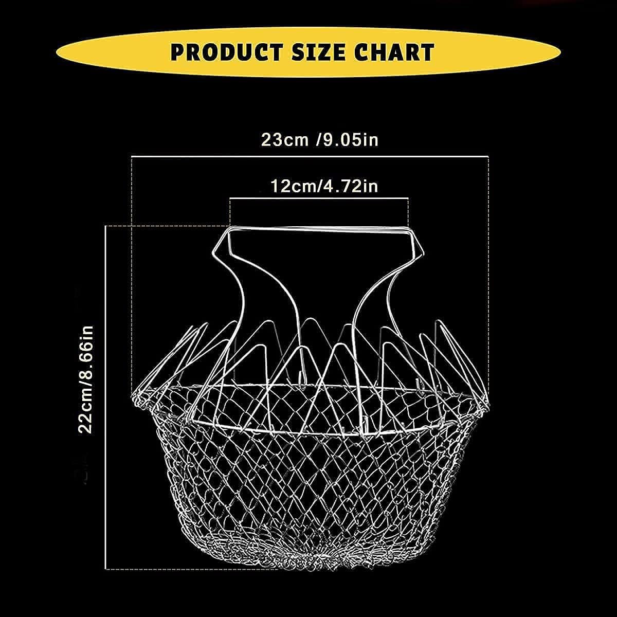 Foldable Steam Rinse Deep Frying Basket, Stainless Steel Fry French Basket Strainer Net Fried Filter Drainage Rack for Fried Food or Fruits Multifunctional Kitchen Cooking Tool