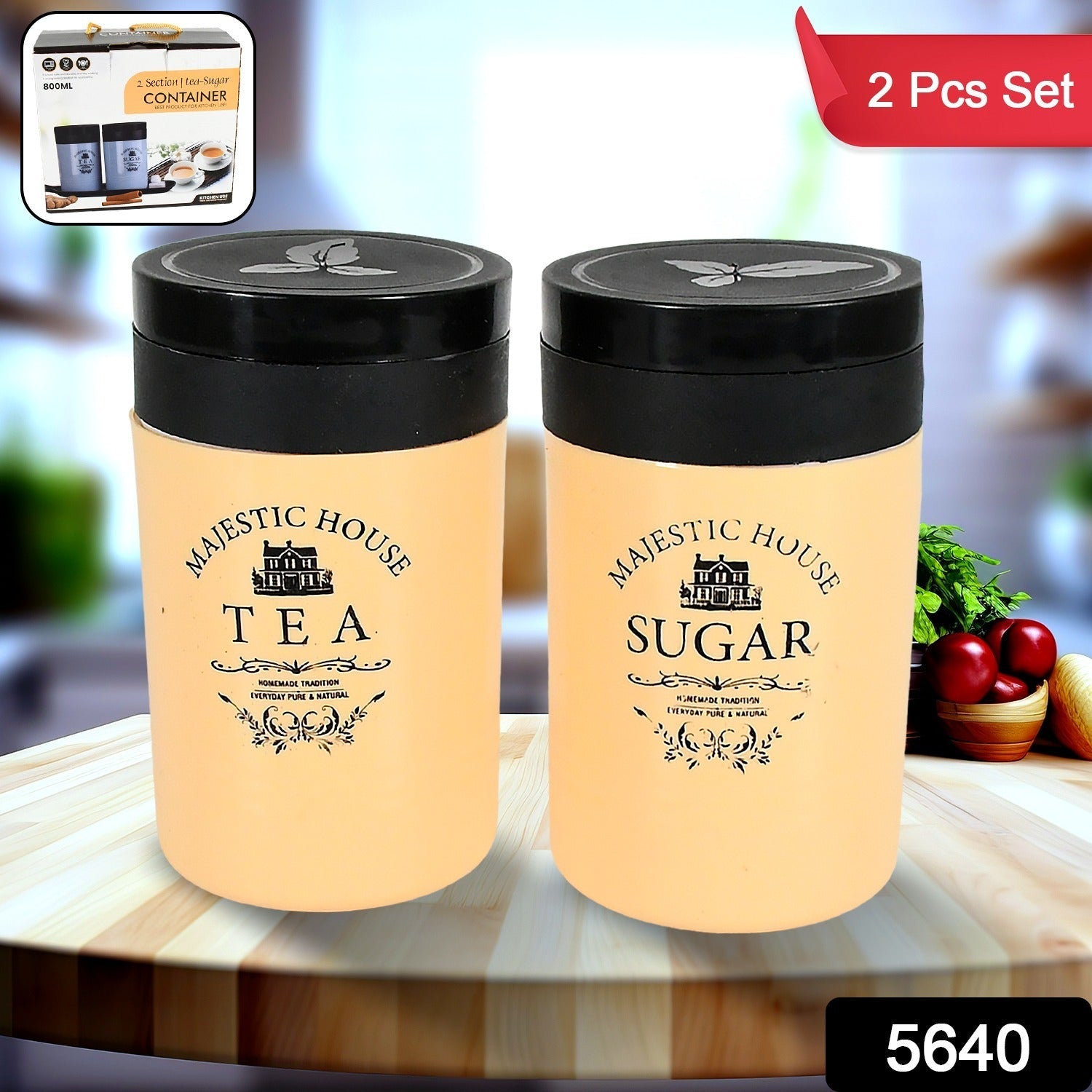 Accurate Seal Tea Sugar Coffee Container, Plastic Damru Shaped Tea, Coffee, Suga - 5640_2pc_tea_sugar_container_800ml