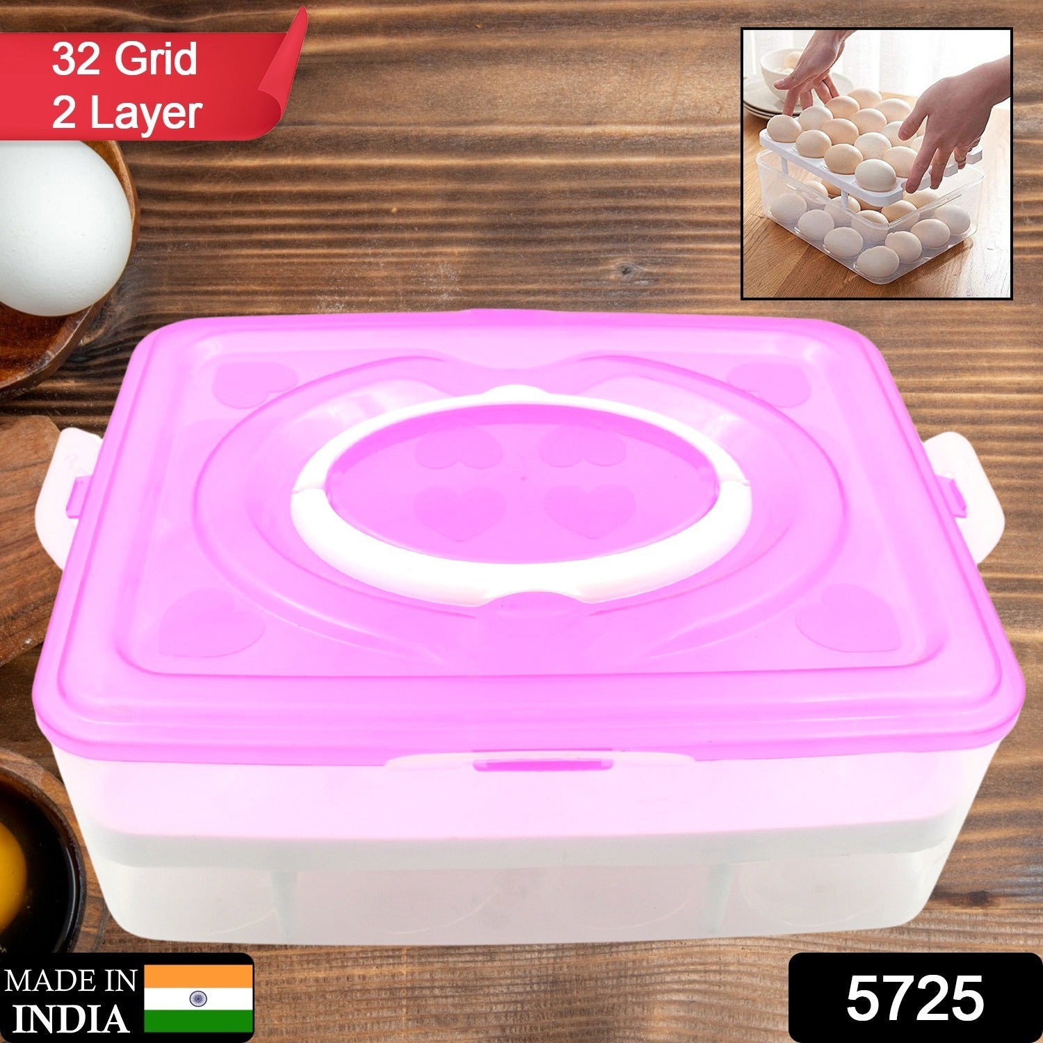 2Layer, 32 Grid Egg Tray with Lid Egg Carrier Holder for Refrigerator, Camping F - 5725_2_layer_32_grid_edd_tray