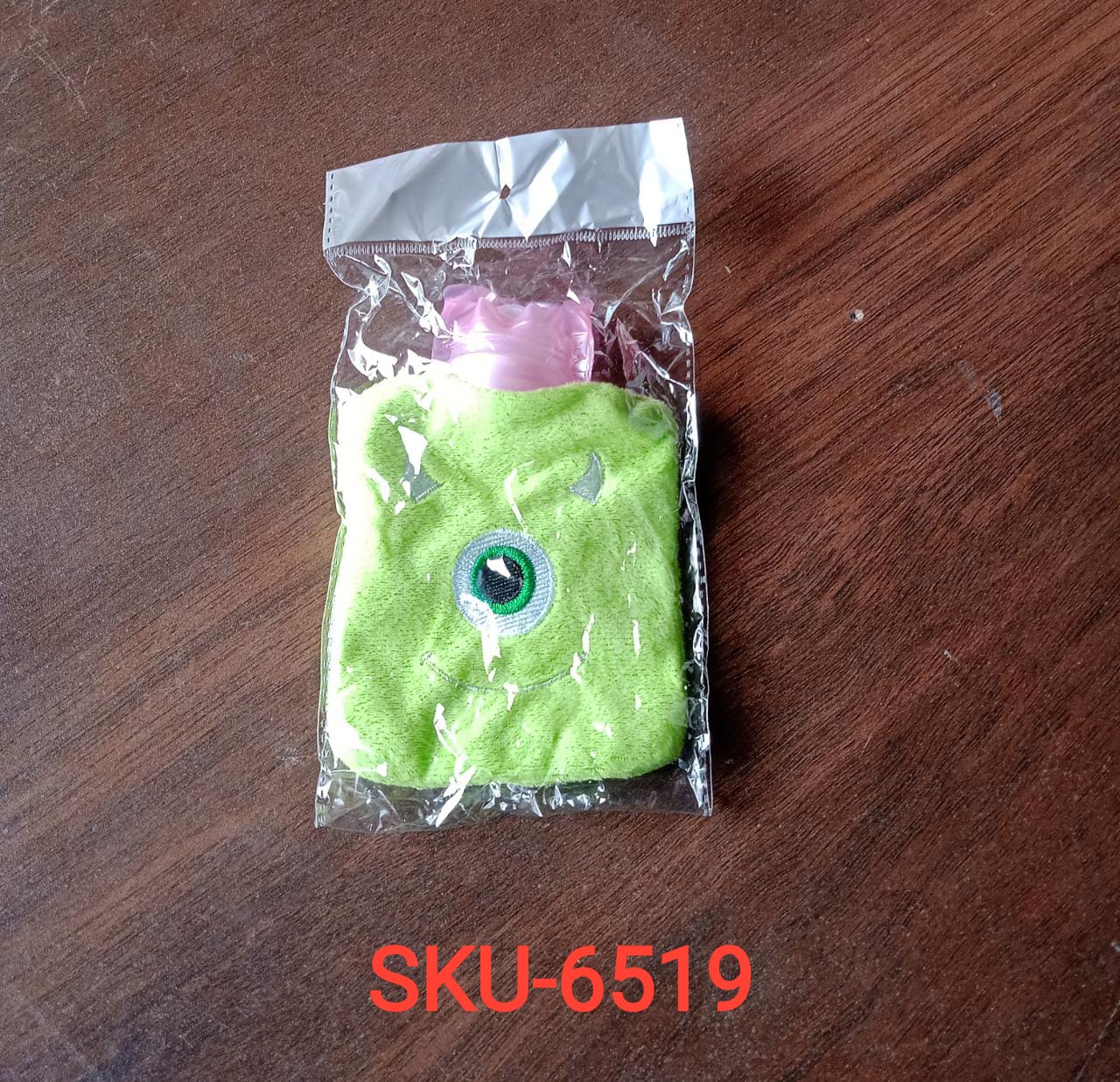 Green One-Eyed Monster Print Small Hot Water Bag with Cover for Pain Relief - 6519_chb_green_monster_hotbag