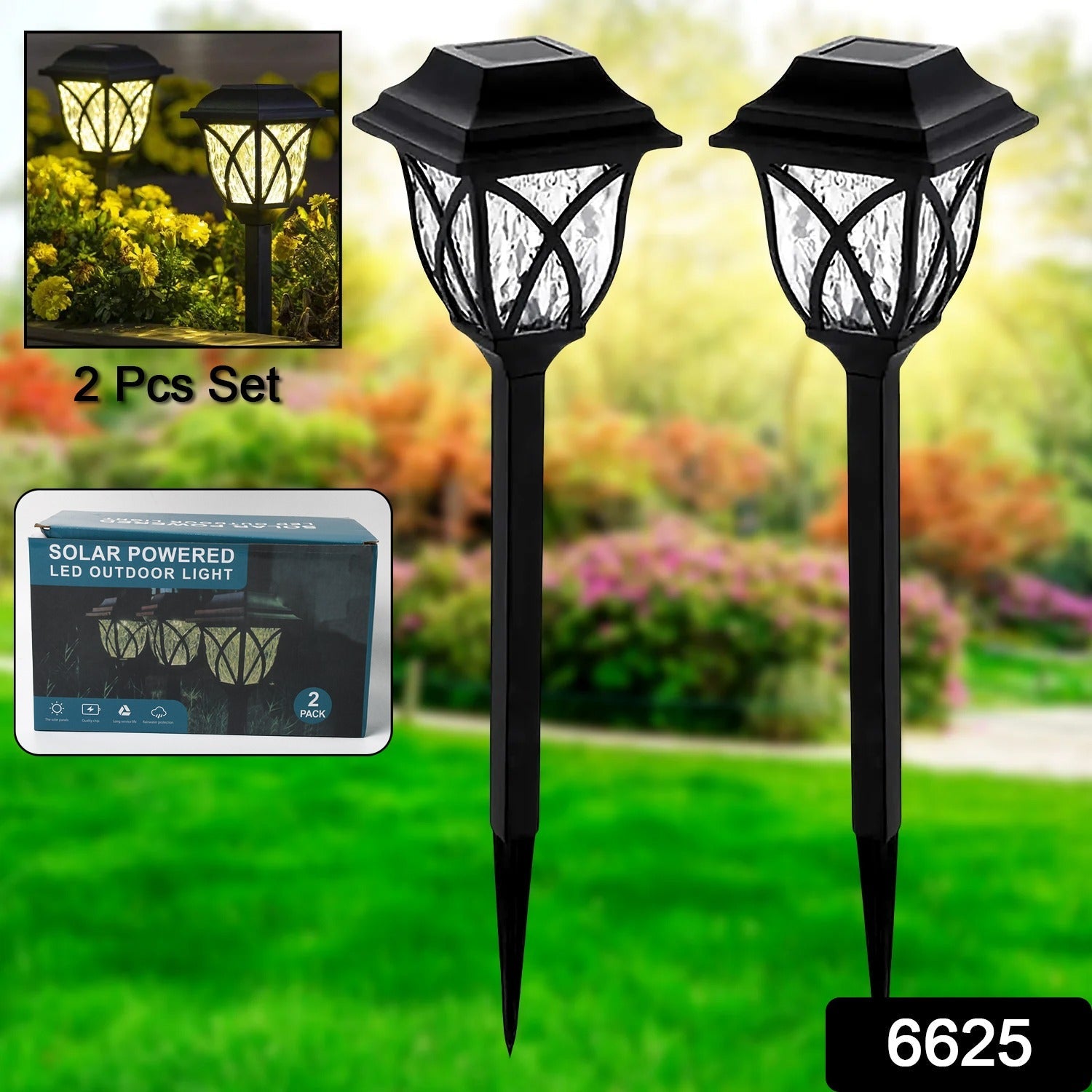 Solar Garden Lights LED Outdoor Stake Spotlight Fixture for Garden Light (Pack o - 6625_solar_garden_light_2pc