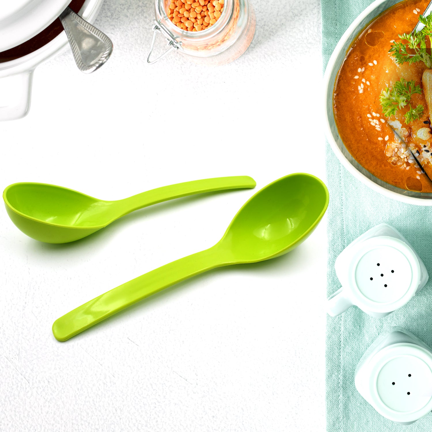 Spoon Kitchen Multipurpose Serving Ladle for Frying, Serving, Turner, Curry Ladle, Serving Rice, Spoon Used While Eating and Serving Food Stuffs Etc (2 Pcs Set / 10 Inch )