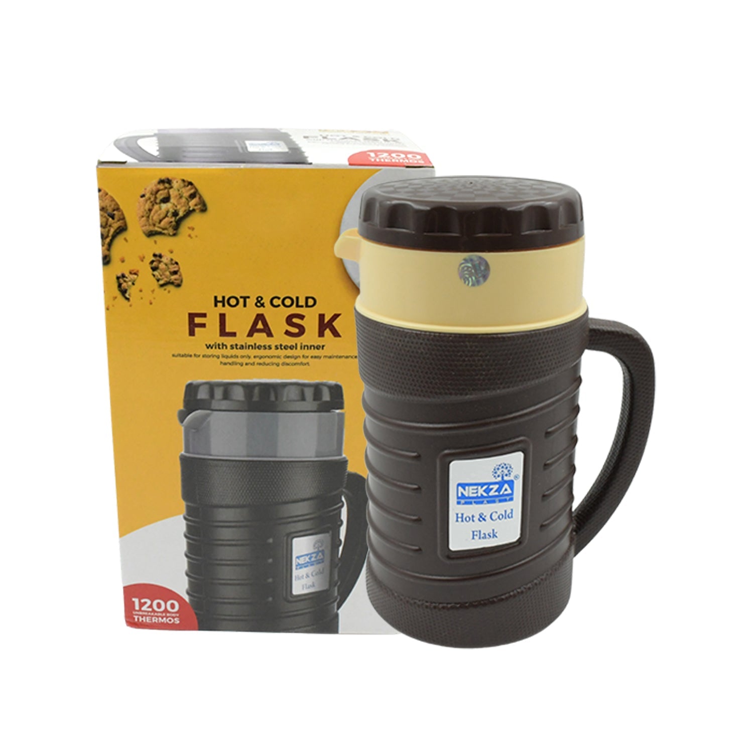 Stainless Steel Thermos Flask (Multiple Sizes): Travel Mug, Coffee, Tea (Leakpro - 2365_nexa_flask_1200ml_n404