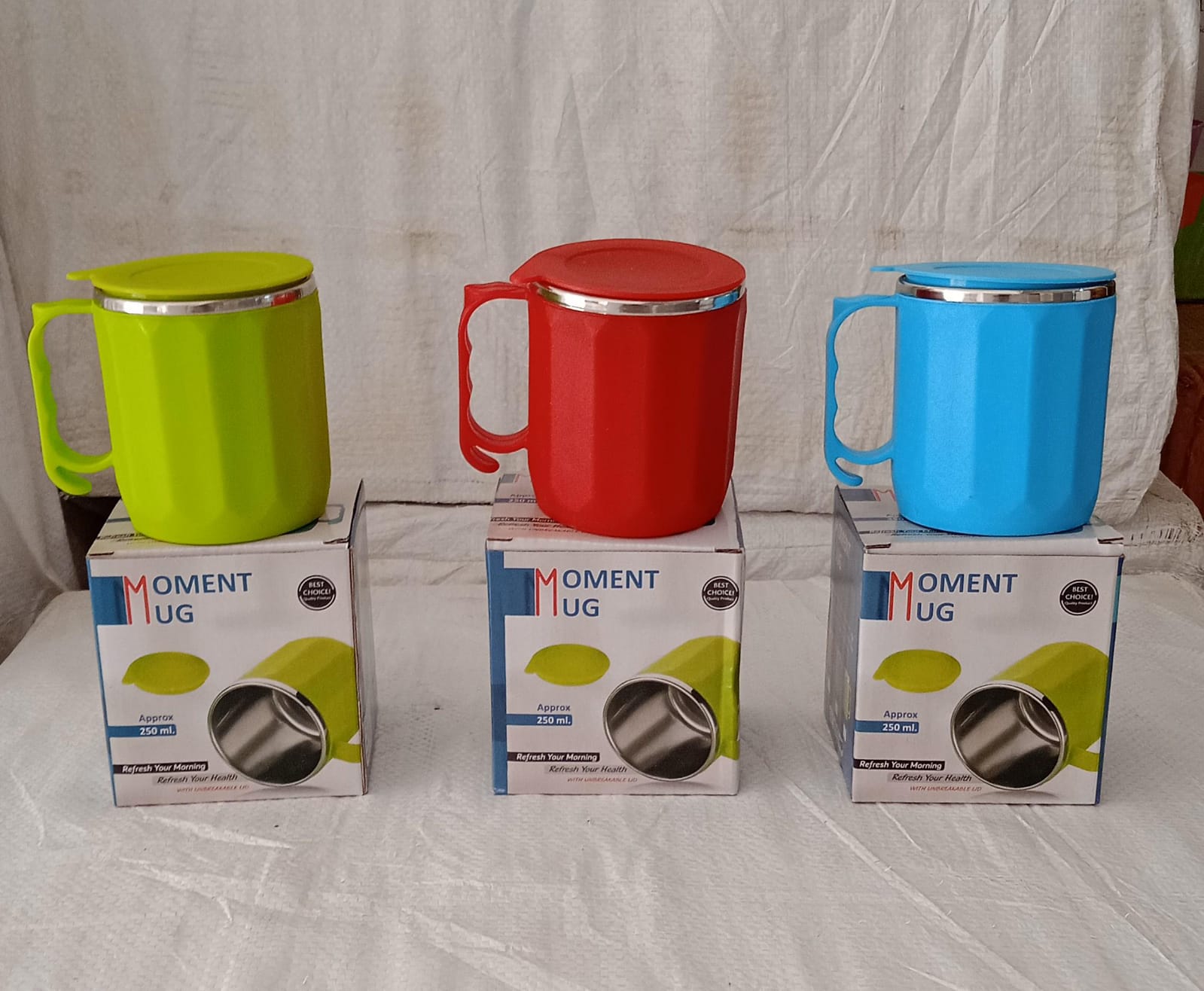 250ML Stainless Steel Mug: Insulated, Leakproof Lid, Hot/Cold Drinks (Mix Color) - 5786_ss_moment_mug_1pc_250ml