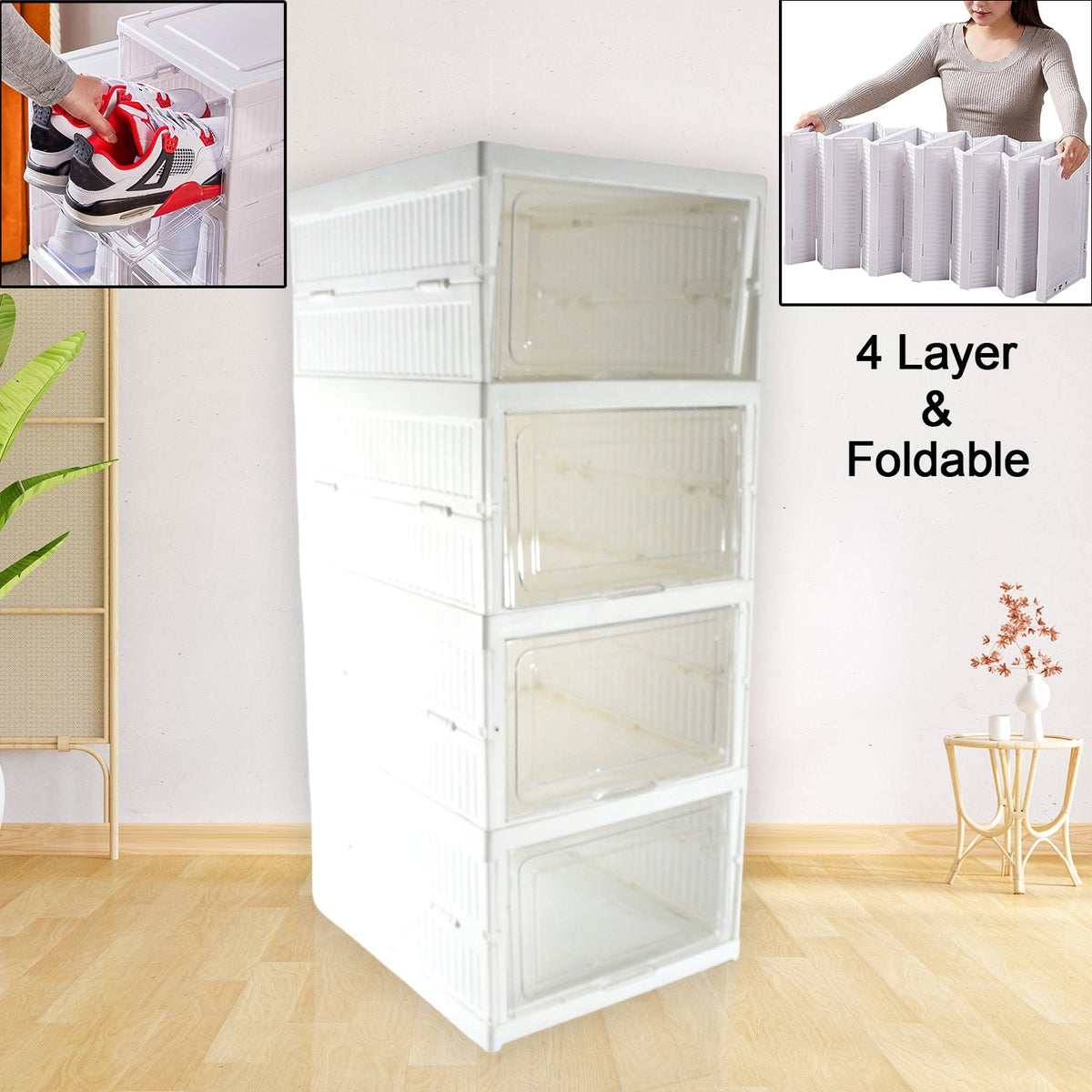 Stackable Multifunctional Storage, for Clothes Foldable Drawer Shelf Basket Util - 17661_multi_4_layer_storage_rack