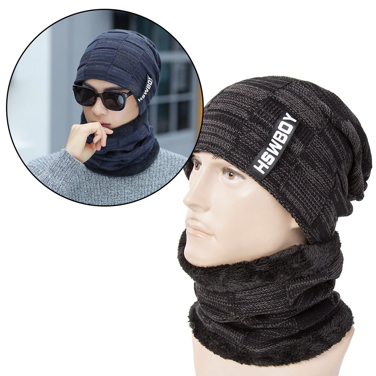 Ultra Soft Unisex Woollen Beanie Cap Plus Muffler Scarf - 6066_beanie_cap_muffler_set