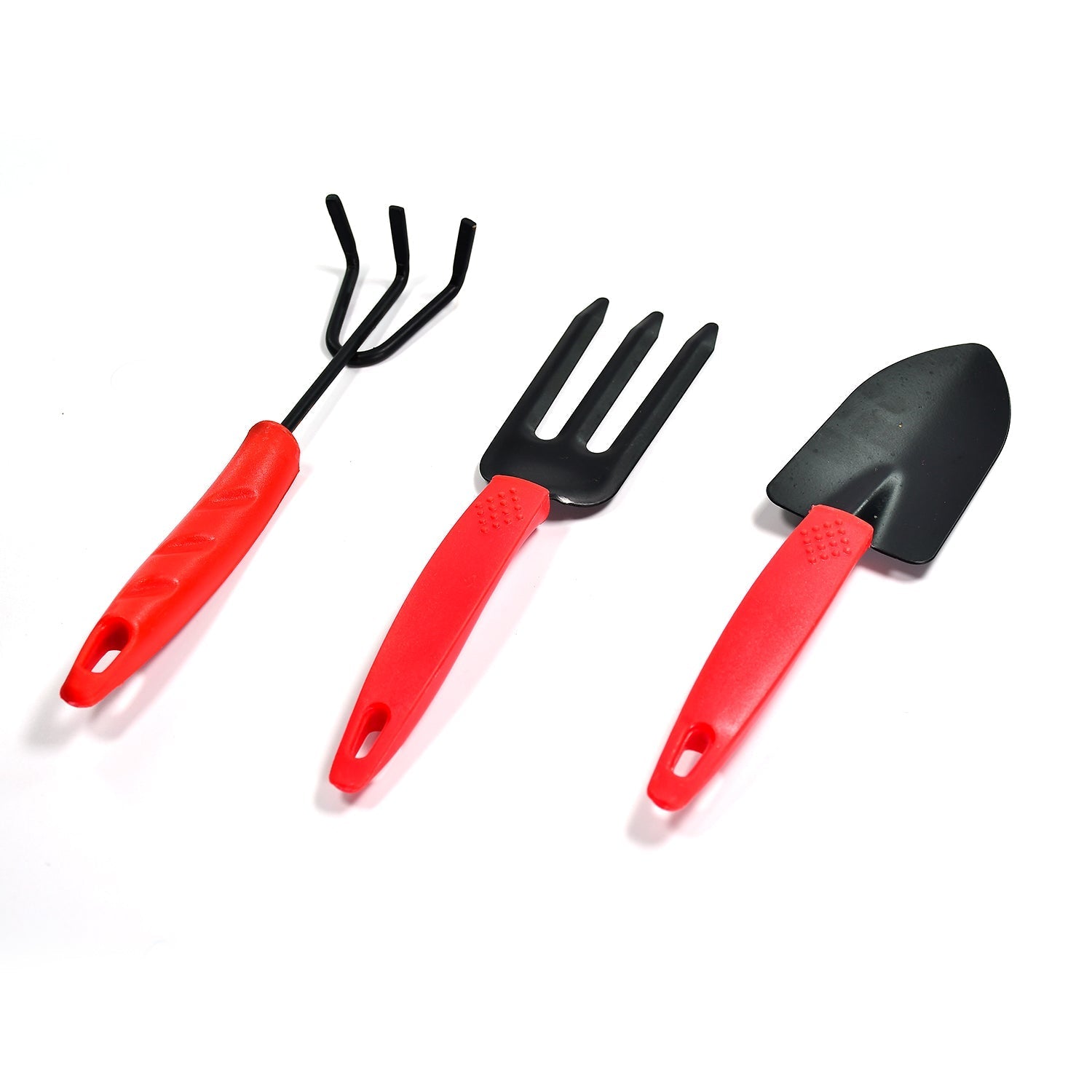 3pcs Small sized Hand Cultivator, Small Trowel, Garden Fork - 9070_3pcs_red_garden_tools