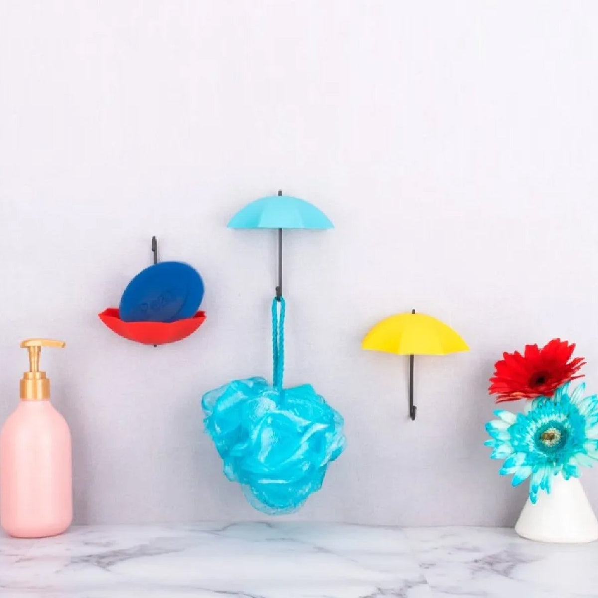 Multipurpose Umbrella Key Hat Holder Wall Hanging Hook Multicolor - 9063_3pc_umbrella_key_holder