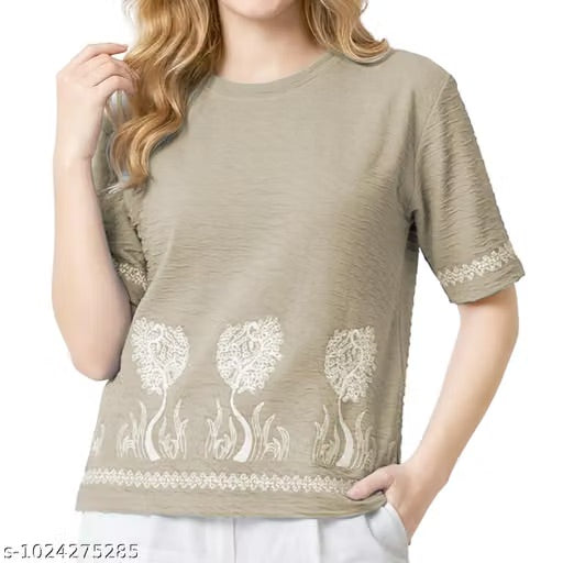 T-shirt With Round neck Collar Style Cotton Blend Tshirt Comfy Trendy Women Tshirt | Half Sleeves T-Shirt for Women & Girl's
