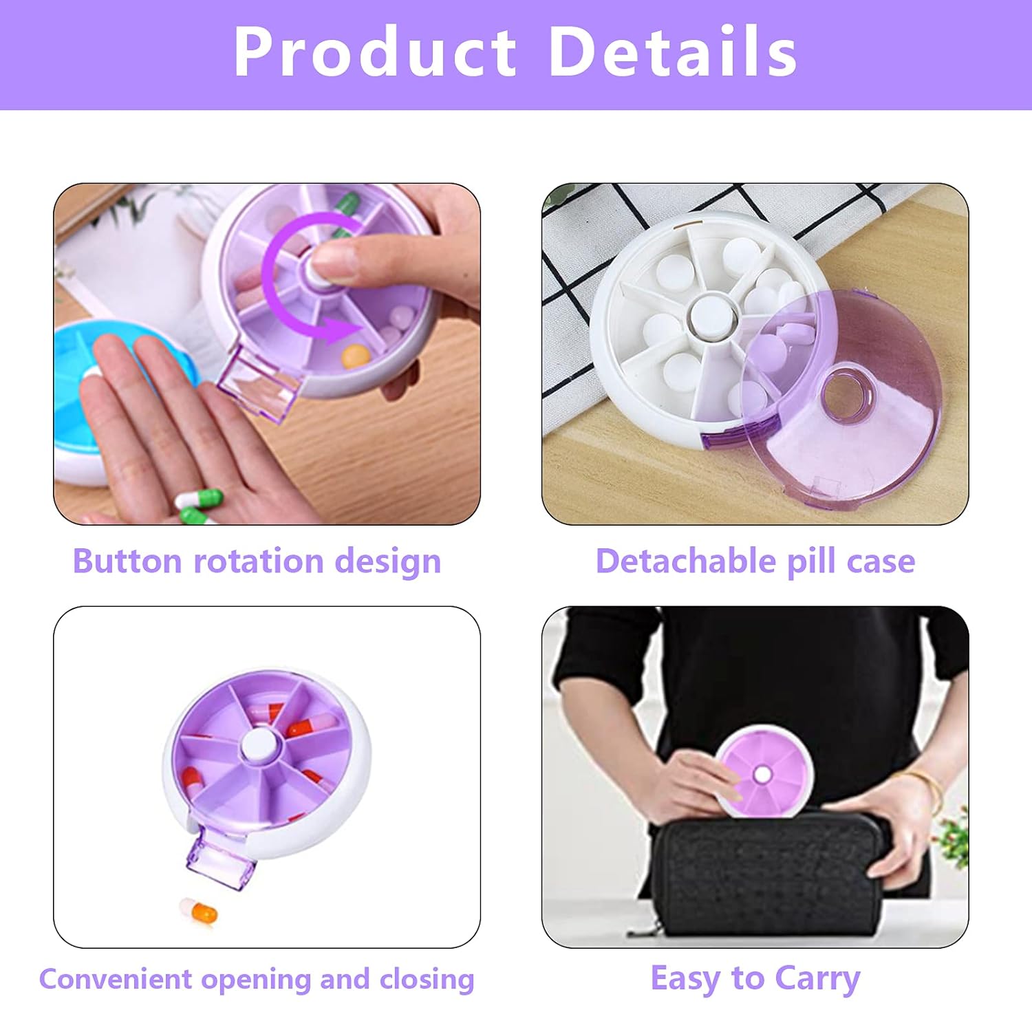 Pill Box Medicine Dispenser 7-Day Week Weekly Whee Cute Portable fruit style 7 g - 12609_7grid_rotating_medicine_box