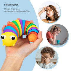 3D Rainbow Color Plastic Slug Fidget Toys, Stress Relieving Toy, Sensory Slug To - 17594_plastic_finger_slug_toy