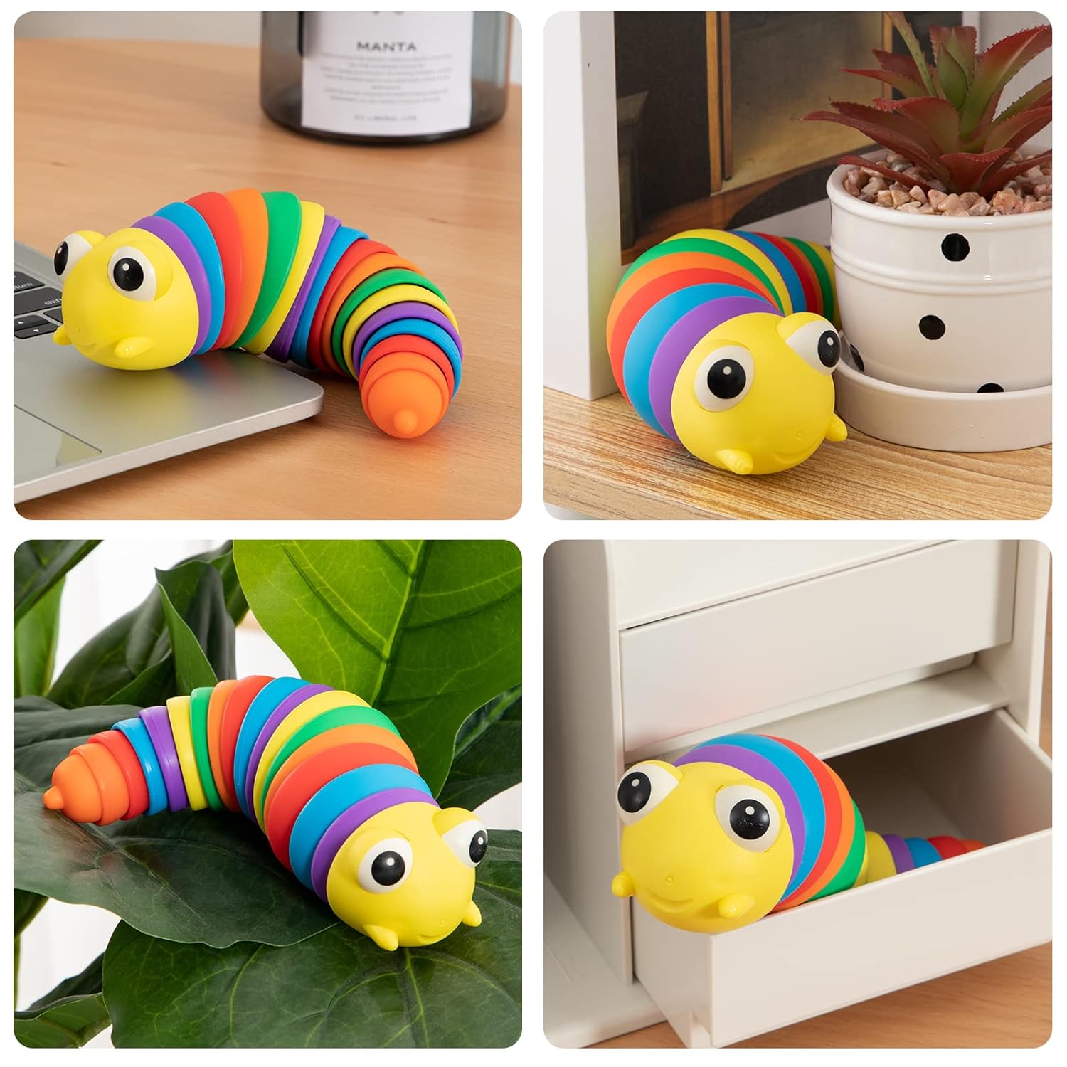 3D Rainbow Color Plastic Slug Fidget Toys, Stress Relieving Toy, Sensory Slug To - 17594_plastic_finger_slug_toy