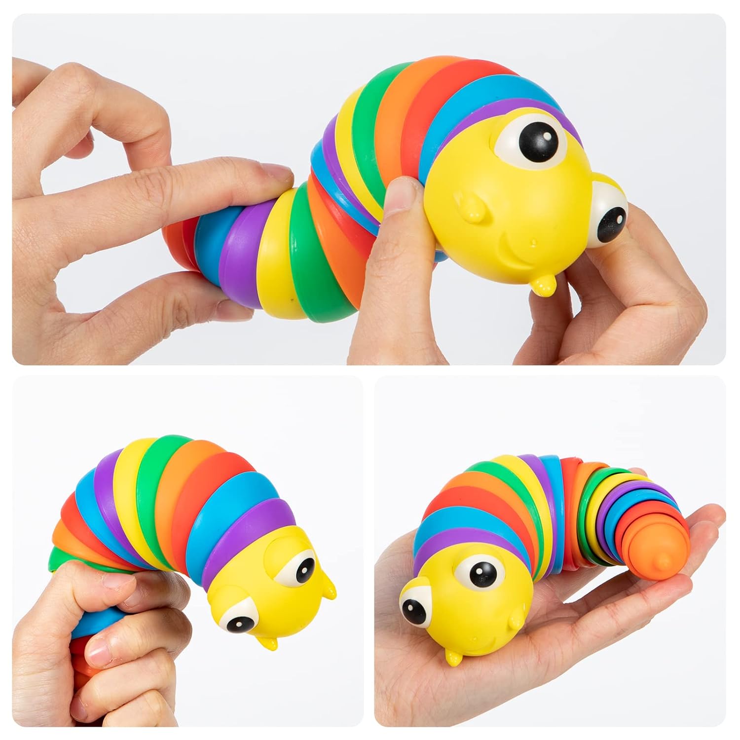 3D Rainbow Color Plastic Slug Fidget Toys, Stress Relieving Toy, Sensory Slug To - 17594_plastic_finger_slug_toy