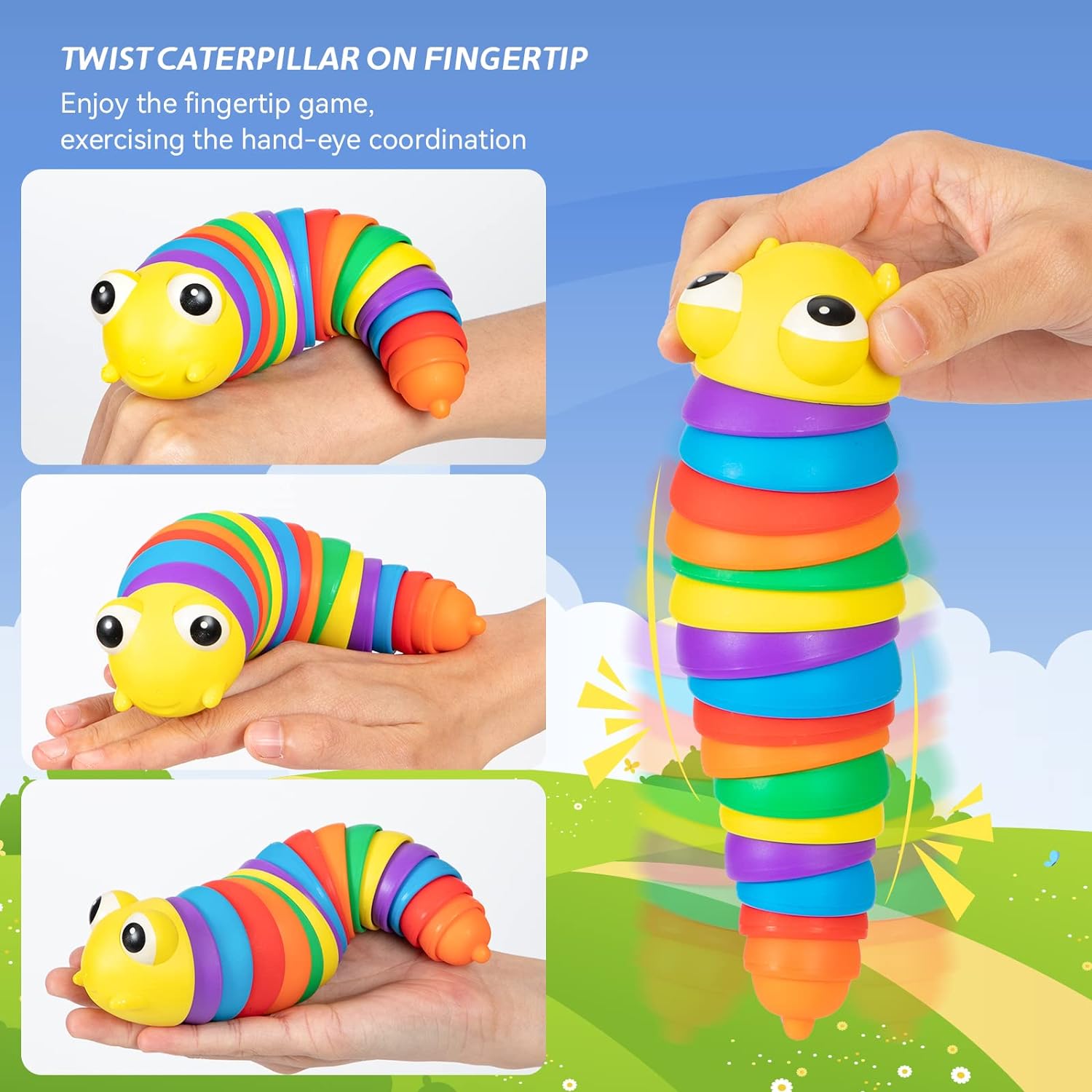 3D Rainbow Color Plastic Slug Fidget Toys, Stress Relieving Toy, Sensory Slug To - 17594_plastic_finger_slug_toy