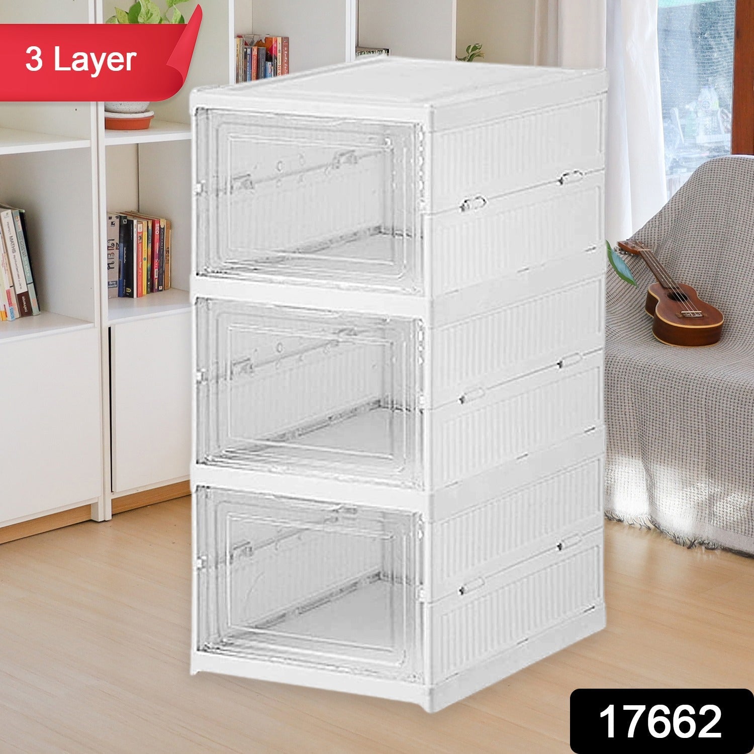 Stackable Multifunctional Storage, for Clothes Foldable Drawer Shelf Basket Util - 17662_multi_3_layer_storage_rack