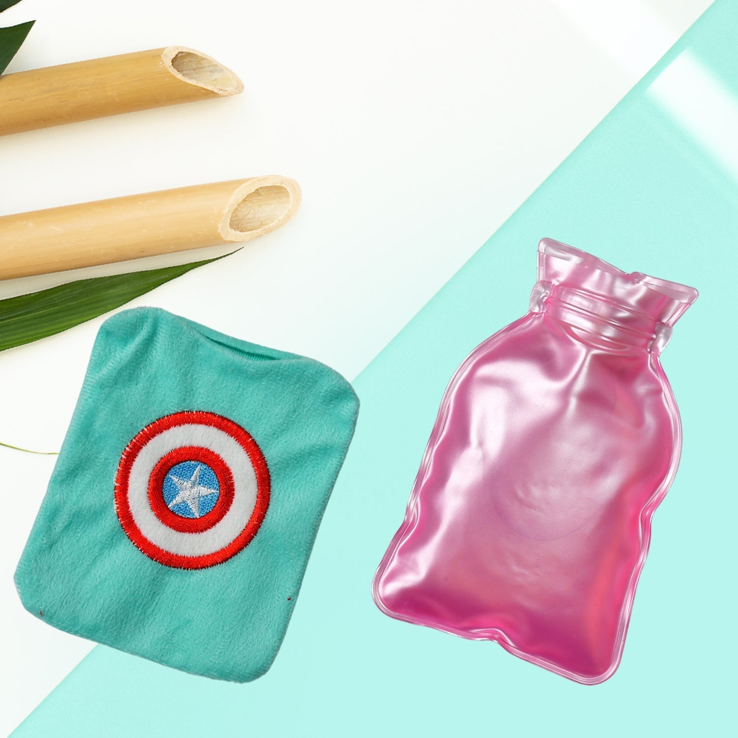 Captain America Print Small Hot Water Bag with Cover for Pain Relief - 6517_chb_captain_shield_hotbag