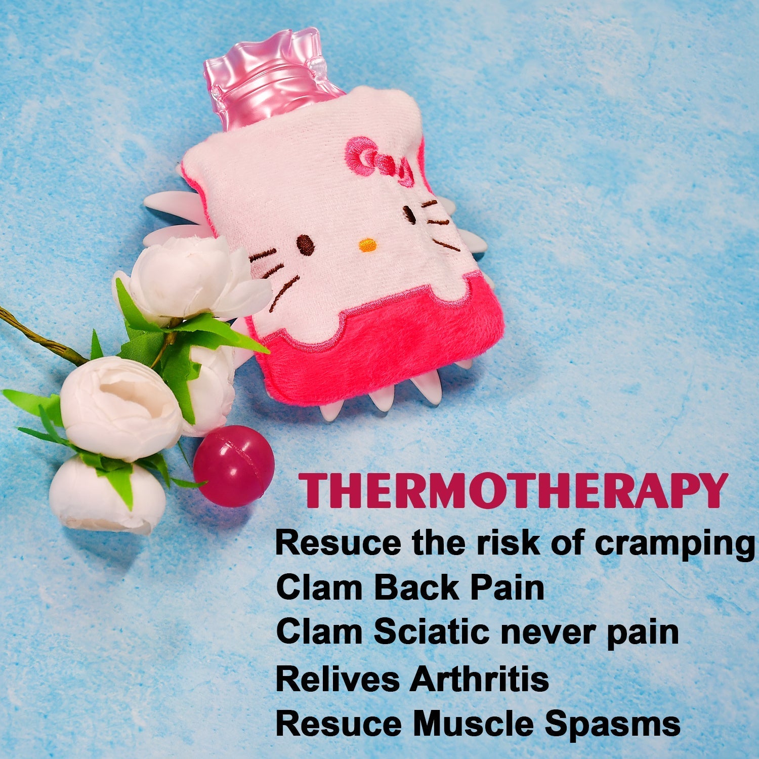 Pink Hello Kitty Small Hot Water Bag with Cover for Pain Relief - 6520_chb_pnk_hellokitty_hotbag