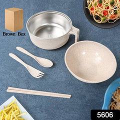 Rice Bowl Noodle 1 Bowl with 1 Lid and Handle Wheat Straw Noodle Bowls with Whea - 5606_snacks_bowl_with_lid_6pcs