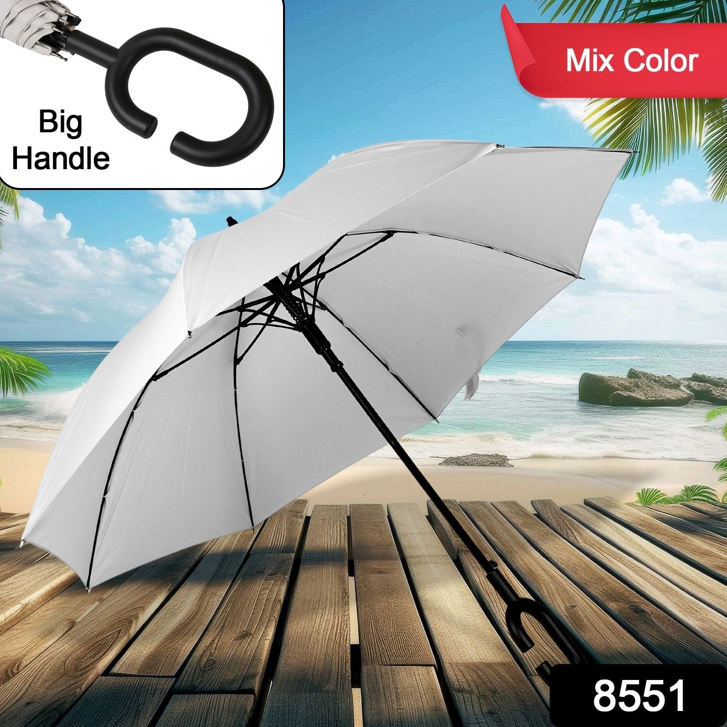 8551 Umbrella Summer Sun and Rain Protection Foldable Cute Umbrella & C-Shaped - 8551_foldable_umbrella_n_c_sha_hadle