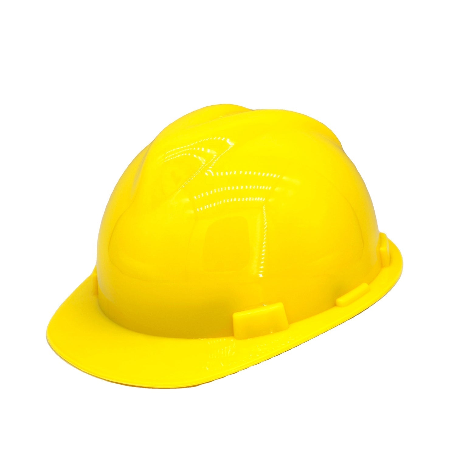 Yellow plastic hard hat designed for construction and safety.