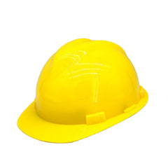 Yellow plastic hard hat designed for construction and safety.