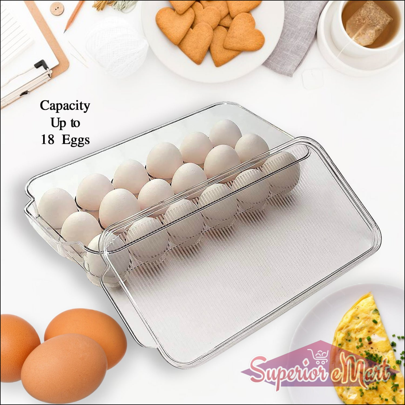 8 Cavity Egg Storage Box | Egg Trays For Refrigerator With Lid 1 Pc - Superior eMart