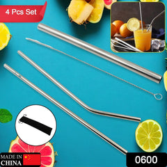 Reusable Stainless Steel Straws with Travel Case Cleaning Brush Eco Friendly Ext - 0600_steel_drinking_straws_4pc