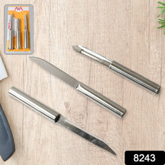 Stainless Steel Multipurpose Sharp Cutting Knife with Non-Slip Handle for Fruit, - 8243_3in1_kitchen_knives