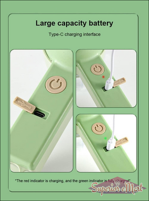 Green electronic device with charging interface and battery indicator on a green background
