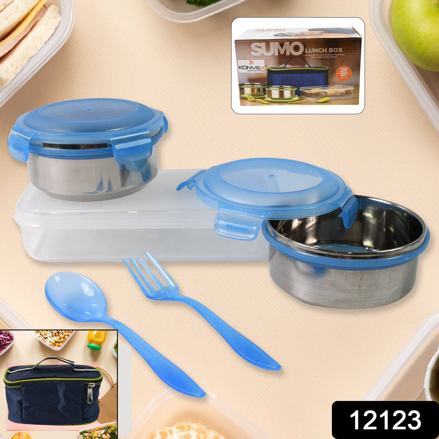 Sumo Lunch Box With Lunch Bag Plastic Lunch Box  Plastic Spoon Fork (2 Pc Set  With Lunch Box) - Superior eMart