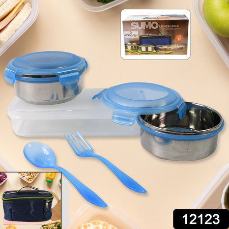 Lunch Box, with Lunch Bag, Plastic Lunch Box & Plastic Spoon, Fork (2 Pc Set / With Lunch Box)