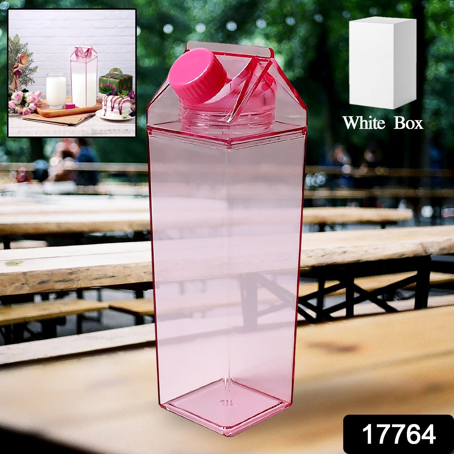 Plastic Milk Carton Colorful Clear Water Bottle, 17 Oz Portable Milk Box Leakpro - 17764_plastic_milk_carton_bottle