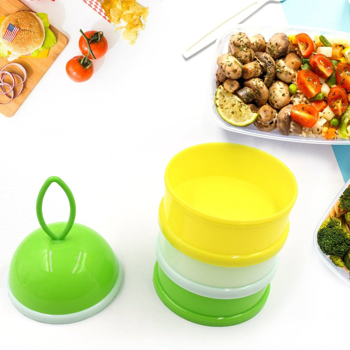 5924a  3 Layer Lunch Box Unique Design Bite Lunch Box With Liquid  Food Container Lunch Box (Green) - Superior eMart