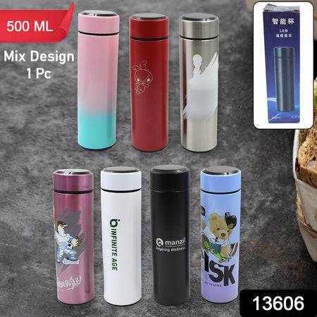 Printed Smart Vacuum Insulated Water Bottle With Led Temperature Display (1 Pc  500 Ml Approx  Multicolor  Mix Design ) - Superior eMart