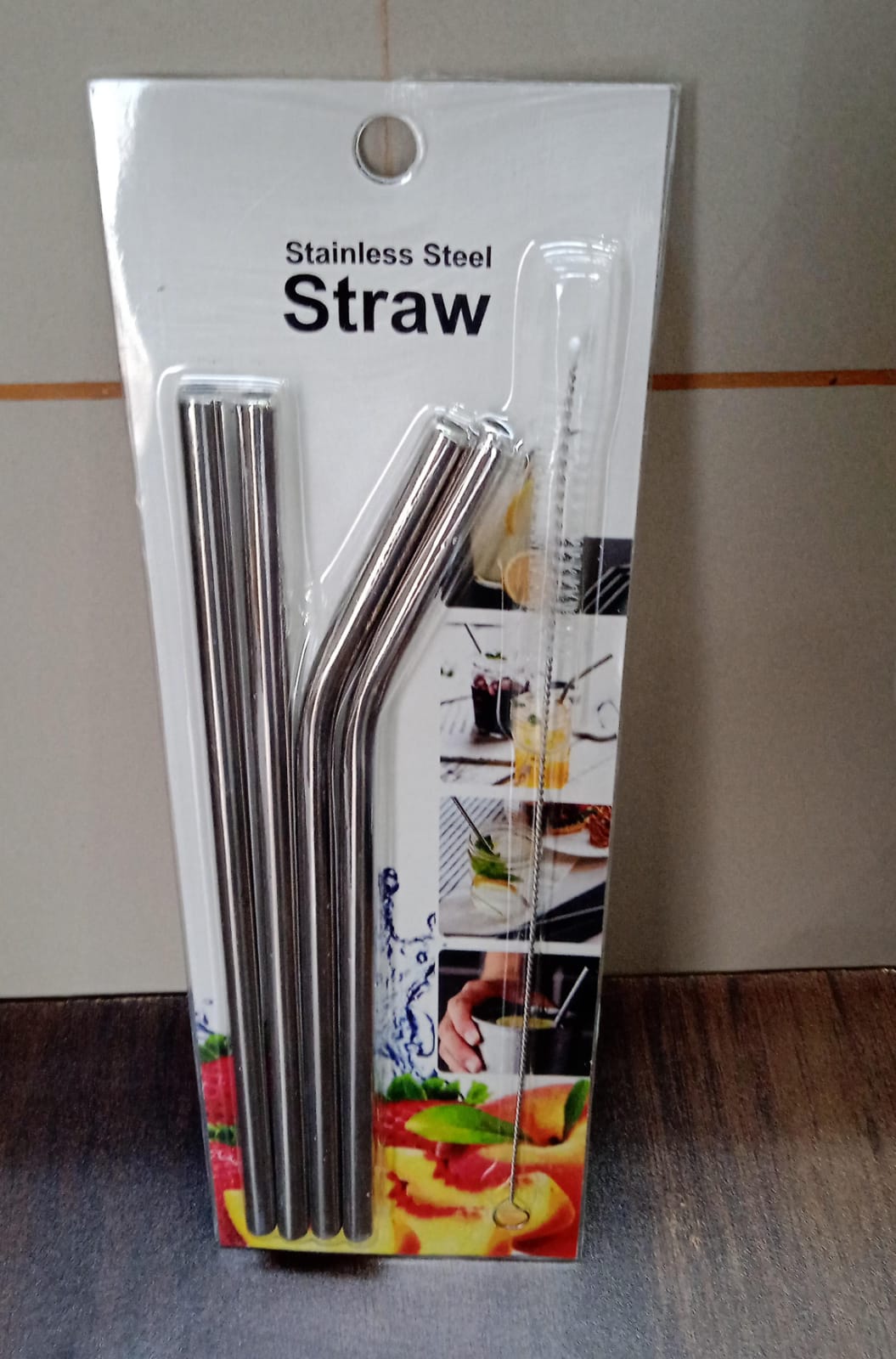 Reusable Stainless Steel Straw with cleaning Brush Long Drinking Straws for Coff - 8543_ss_straw_with_cle_brush_5pc_no2