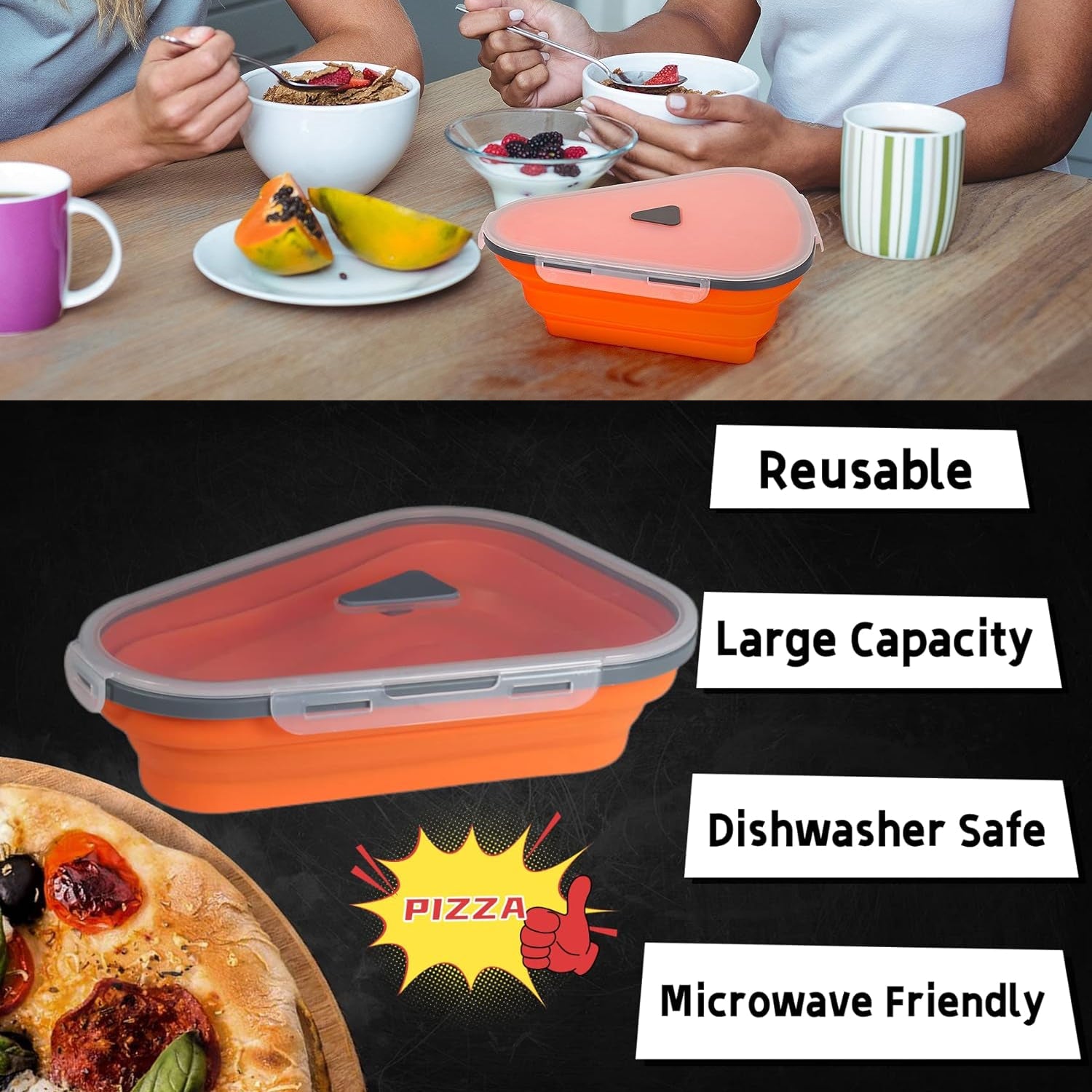 Reusable Pizza Storage Containers with 5 Microwavable Serving Trays, Silicone Co - 10026_pizza_sto_containers_with_5_tray