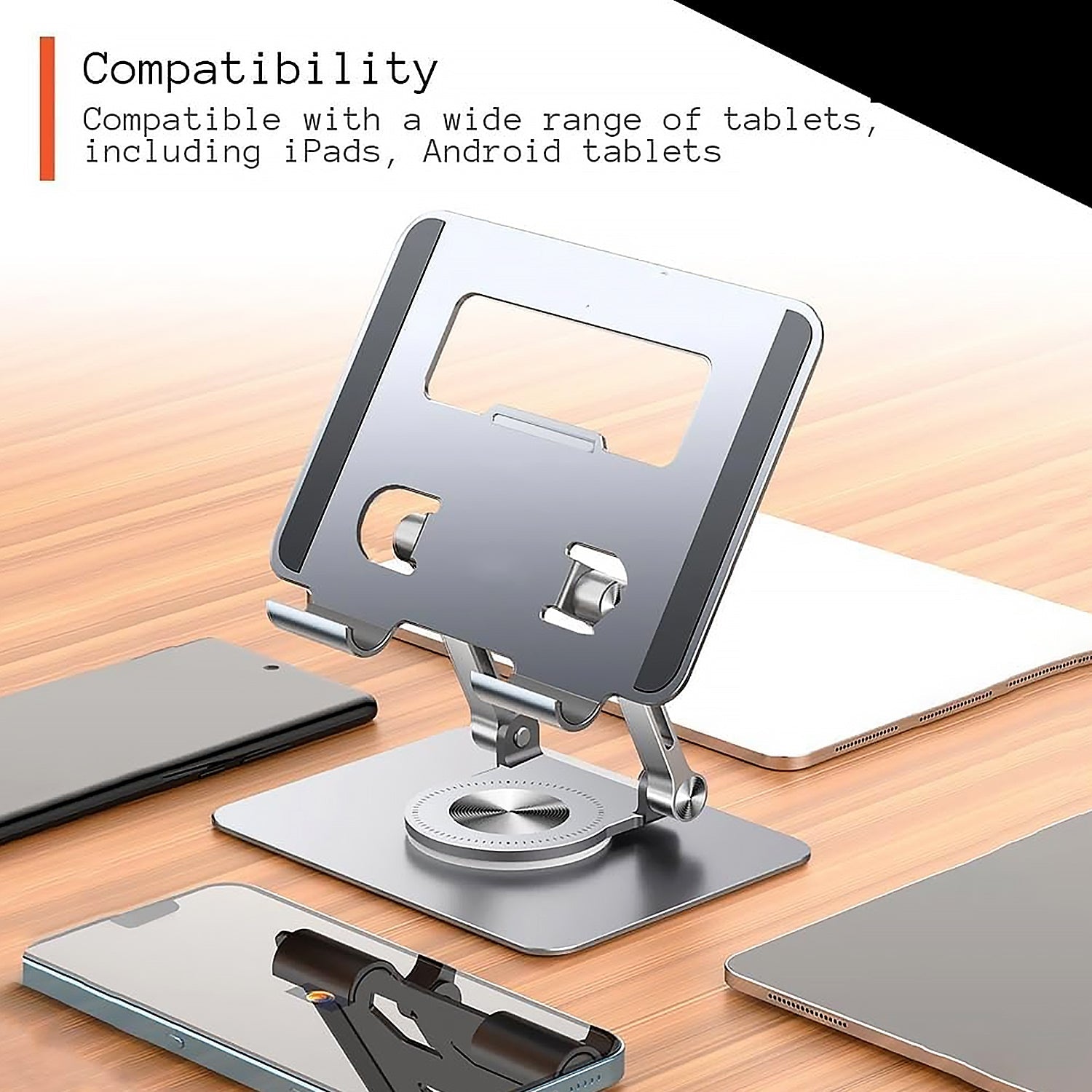 Aluminum Alloy 360°Rotating Bracket, Adjustable Tablet Stand, Portable Foldable - 12726_aluminum_tablet_stand_small