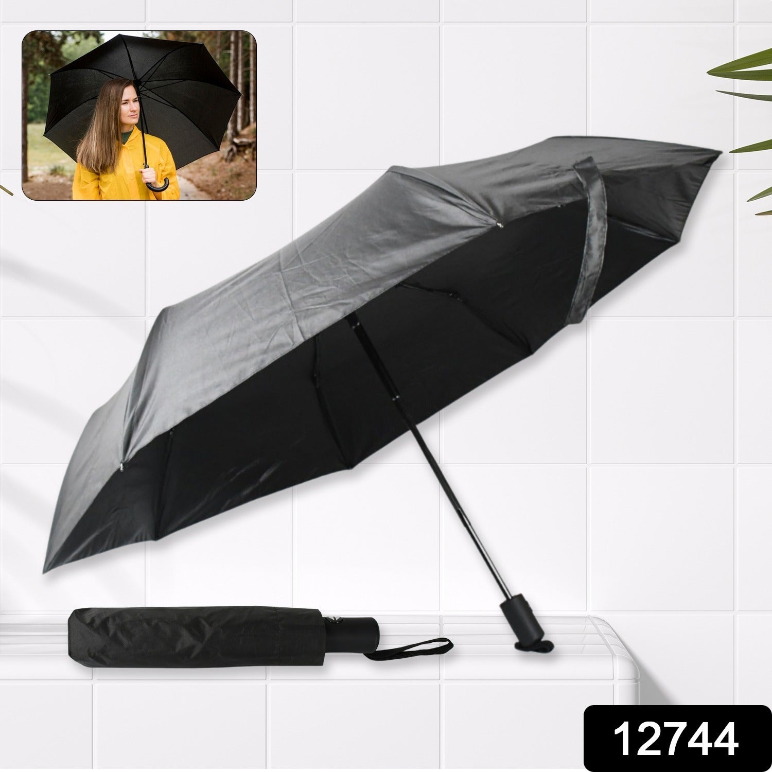 2 Fold Manual Open Umbrella| Windproof, Sunproof & Rainproof with Sturdy Steel S - 12744_travel_foldable_umbrella_1pc