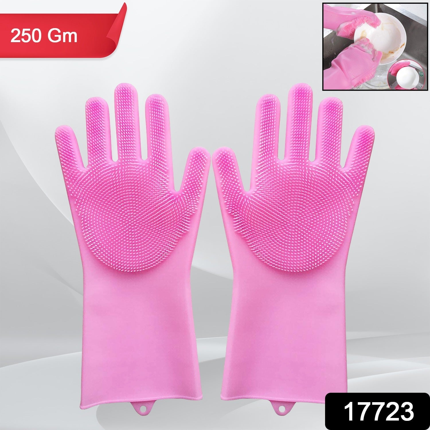 Dishwashing Gloves with Scrubber| Silicone Cleaning Reusable Scrub Gloves for Wa - 17723_scrubber_gloves_250gm