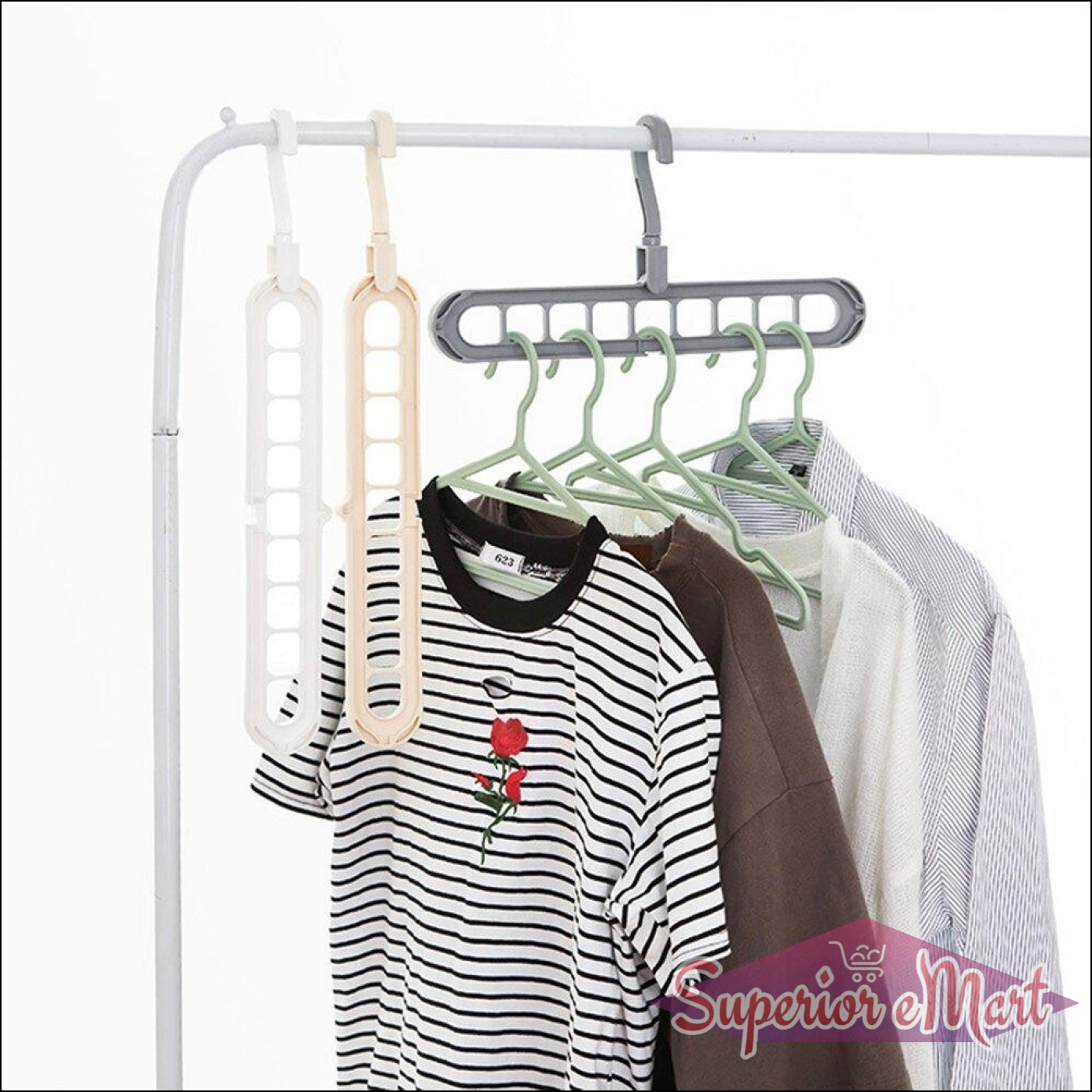 9 Hole Plastic Hanger Hanging hook Indoor Wardrobe Clothes Organization Storage Balcony Windowsill Suit Racks - Superior eMart