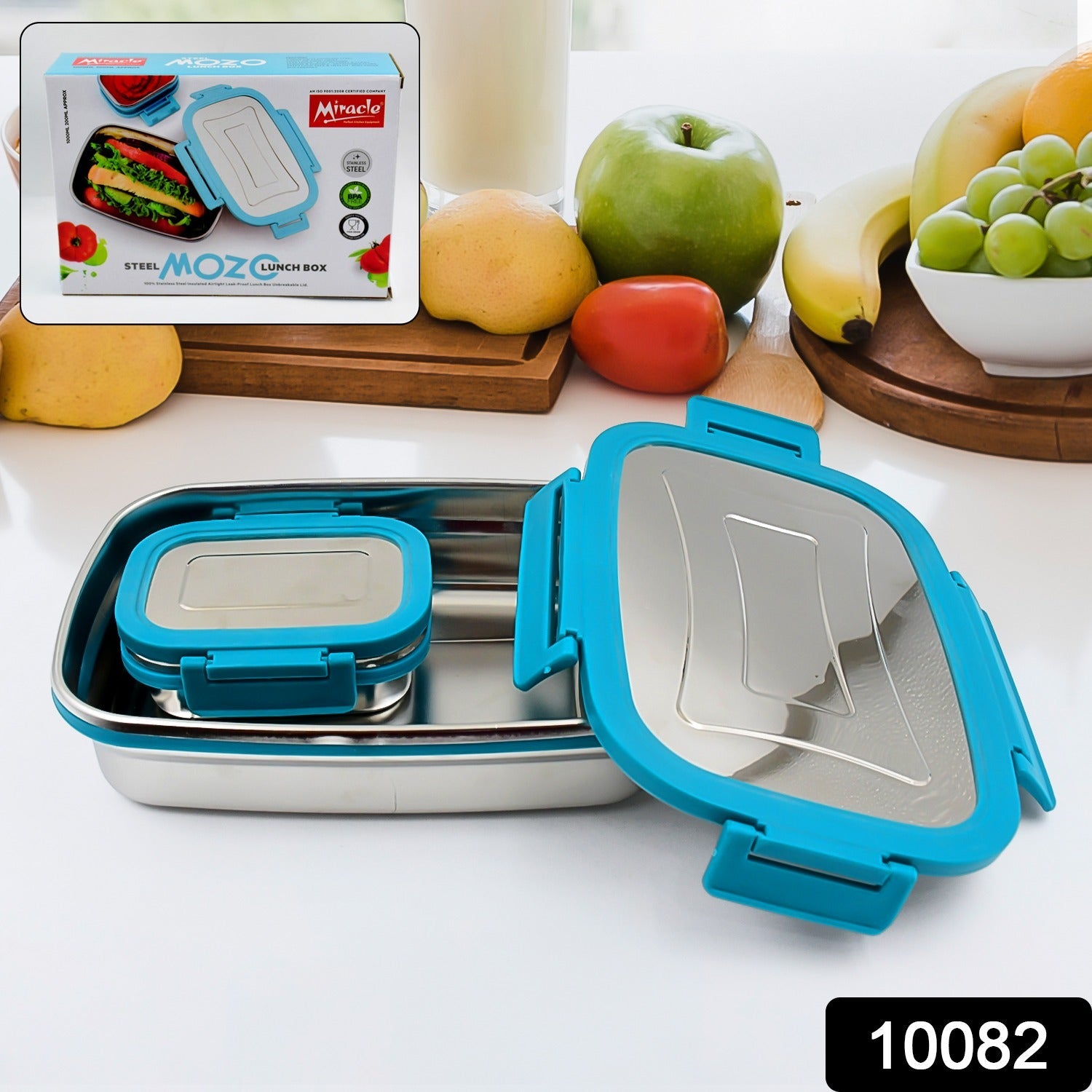 Premium Stainless Steel Lunch Box for Kid, 2 Containers Lunch Box, Perfect Size  - 10082_ss_2_containers_lunch_box