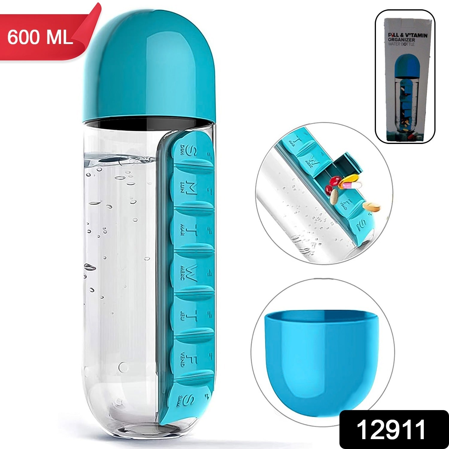 Pill & Vitamin Bottle, Water Bottle Multi Functional Use for Traveling & Outdoor - 12911_pill_n_vitamin_bottle_600ml