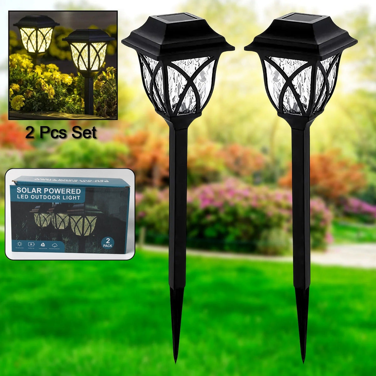 Solar Garden Lights LED Outdoor Stake Spotlight Fixture for Garden Light (Pack o - 6625_solar_garden_light_2pc